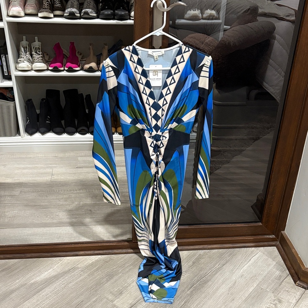 Chic Blue and Green Long Sleeve Dress